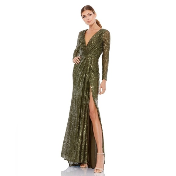 Mac Duggal Dresses & Skirts - Ieena for Mac Duggal 26490 Sequined Long Sleeve Gown in Olive Size 6 NWT!